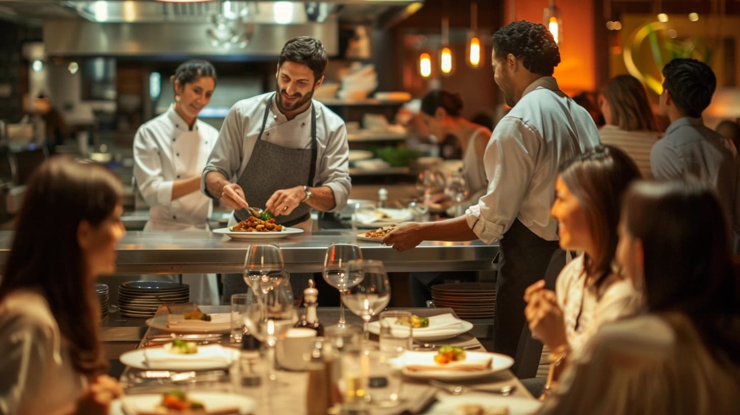 Gastronomie-Team beim Servieren – LOHN24 Lohnabrechnung Gastronomie