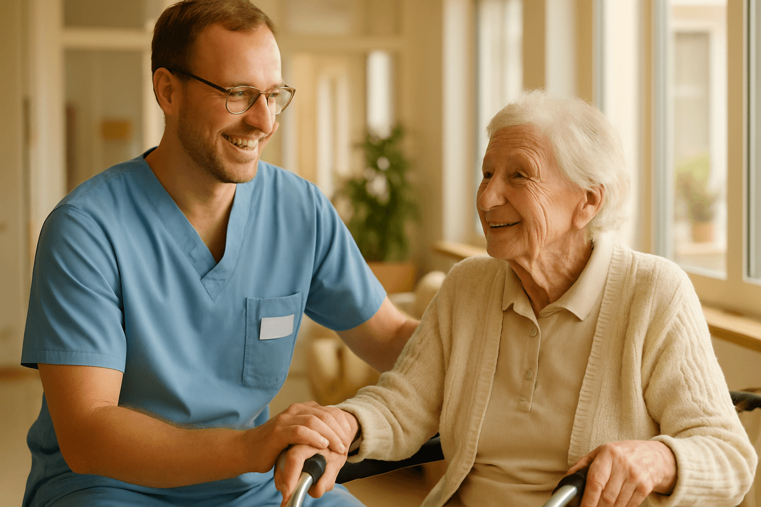 Pflegekraft mit Patienten – LOHN24 Lohnabrechnung Pflegedienste