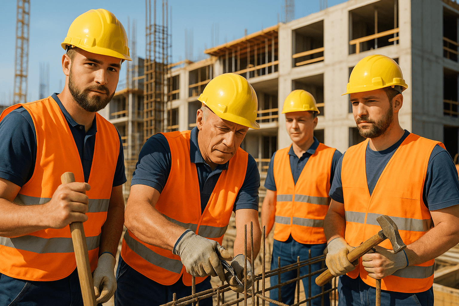 Baustelle mit Bauarbeiter – LOHN24 Lohnabrechnung Baugewerbe