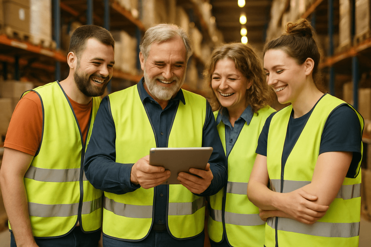 Lagerfachkraft organisiert Waren in einer modernen Logistikhalle