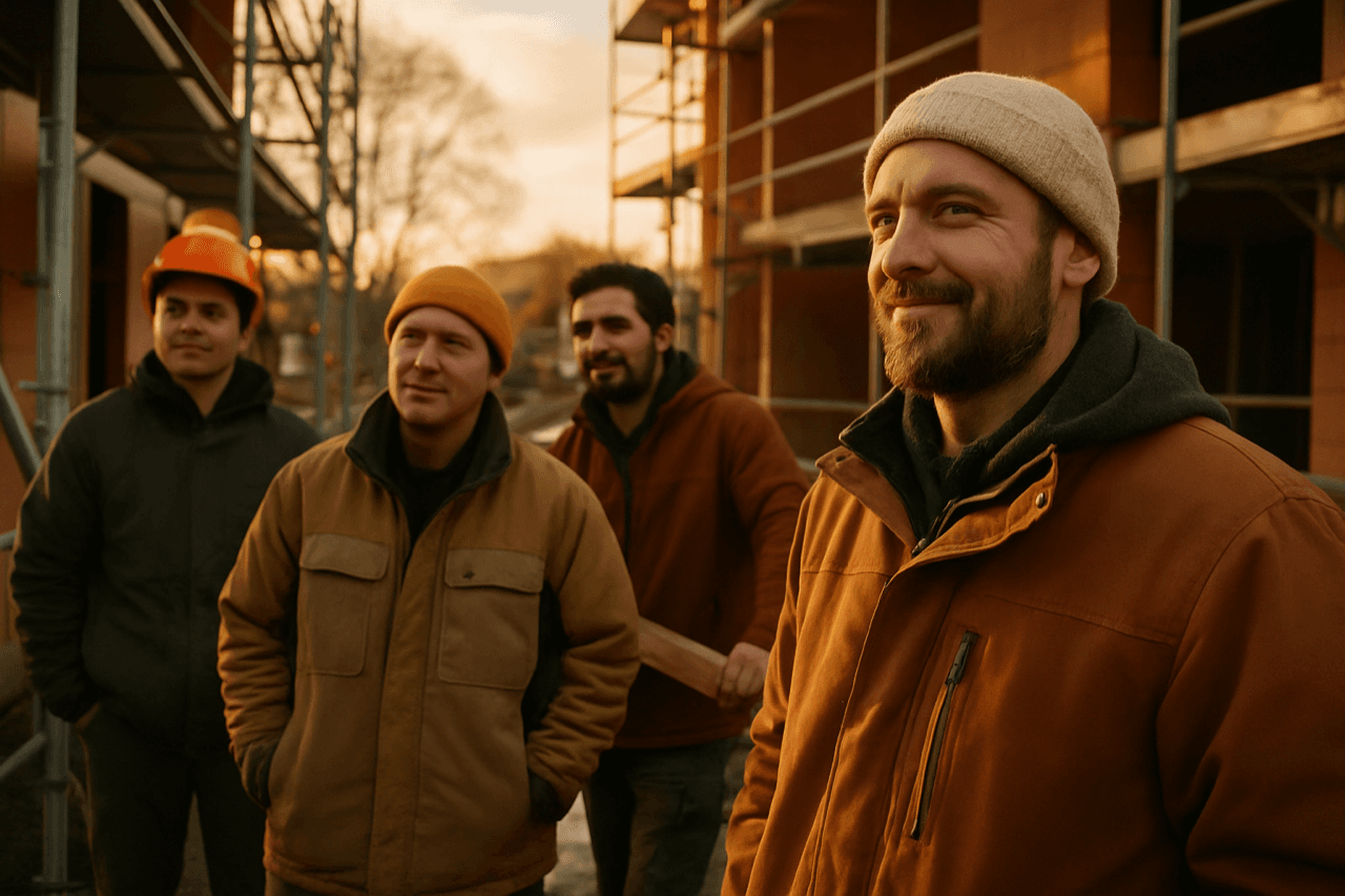 Bauarbeiter auf winterlicher Baustelle – Saison-Kurzarbeitergeld