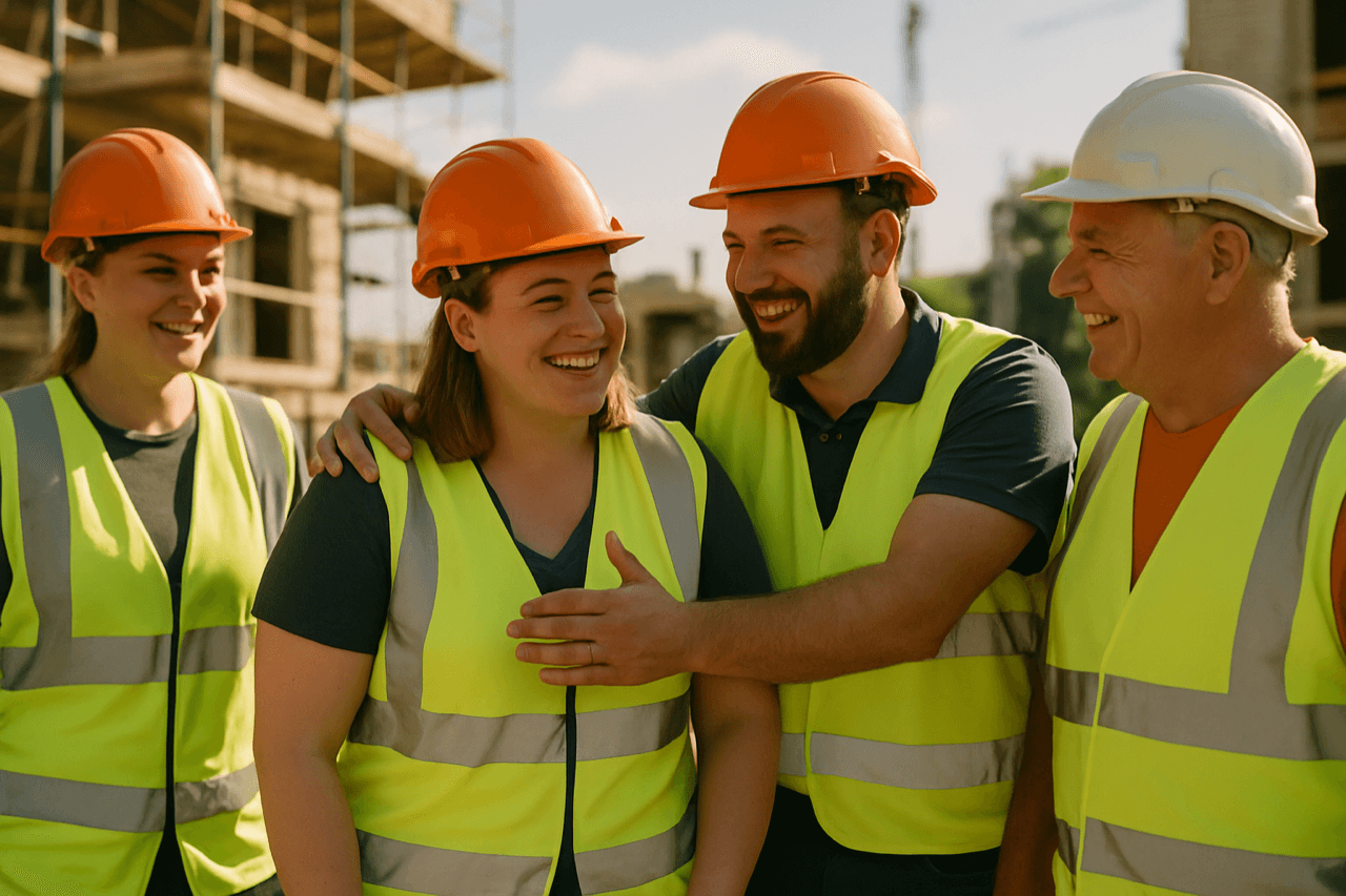 Bauarbeitskraft mit Schutzhelm auf einer Baustelle bei der Arbeit