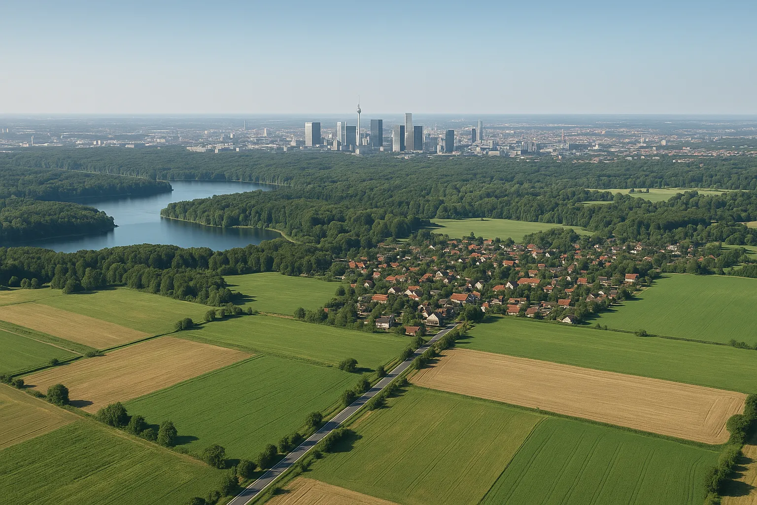 Metropolregion Berlin-Brandenburg - Blick auf Berlin mit Brandenburger Tor und Umland