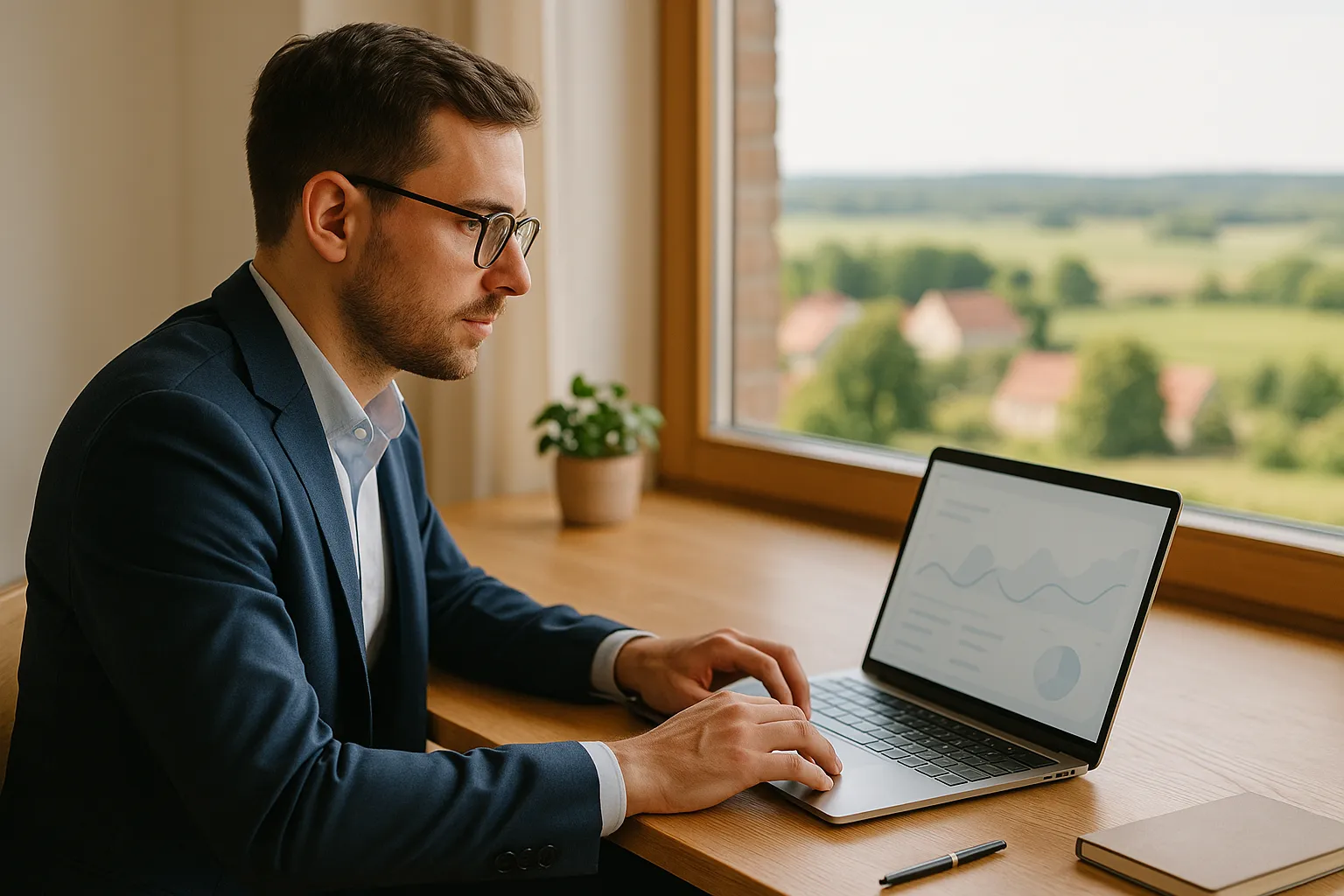 Digitale Lohnabrechnung am Laptop - modernes Buero mit Payroll-Software