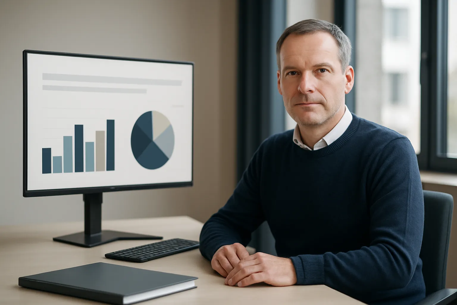 Lohnbuchhalter analysiert Gehaltsstruktur und Entgeltdaten am Computer – spezialisiertes Payroll-Outsourcing