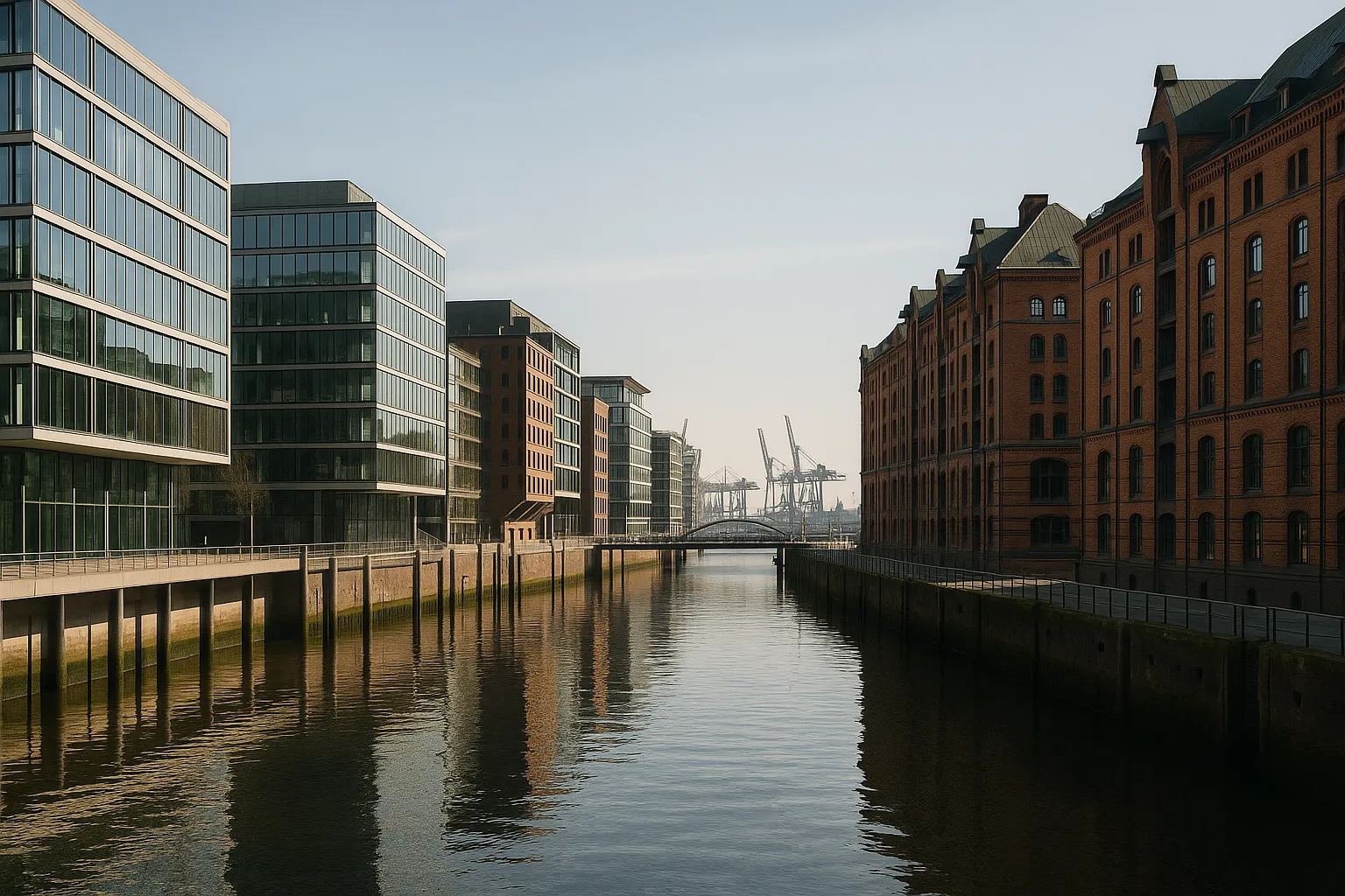 Hamburger Hafen mit Containerbruecken und Elbe - Wirtschaftsstandort Hamburg