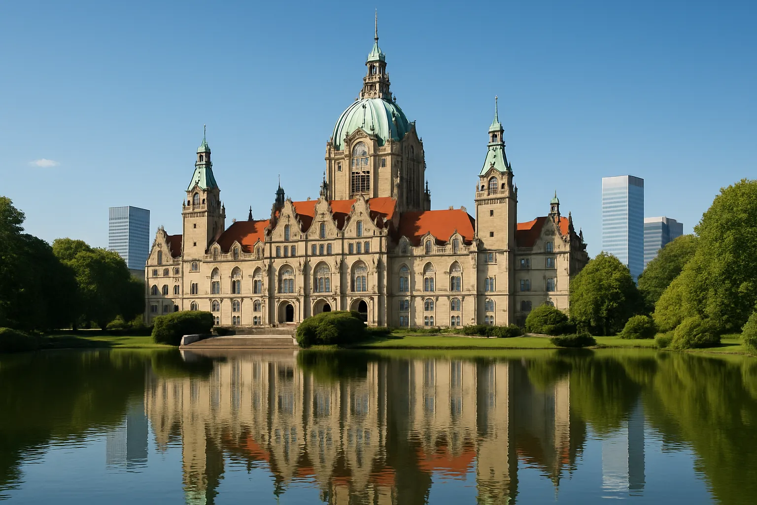Hannover Neues Rathaus am Maschsee – Standortbild fuer LOHN24 Lohnabrechnung Hannover