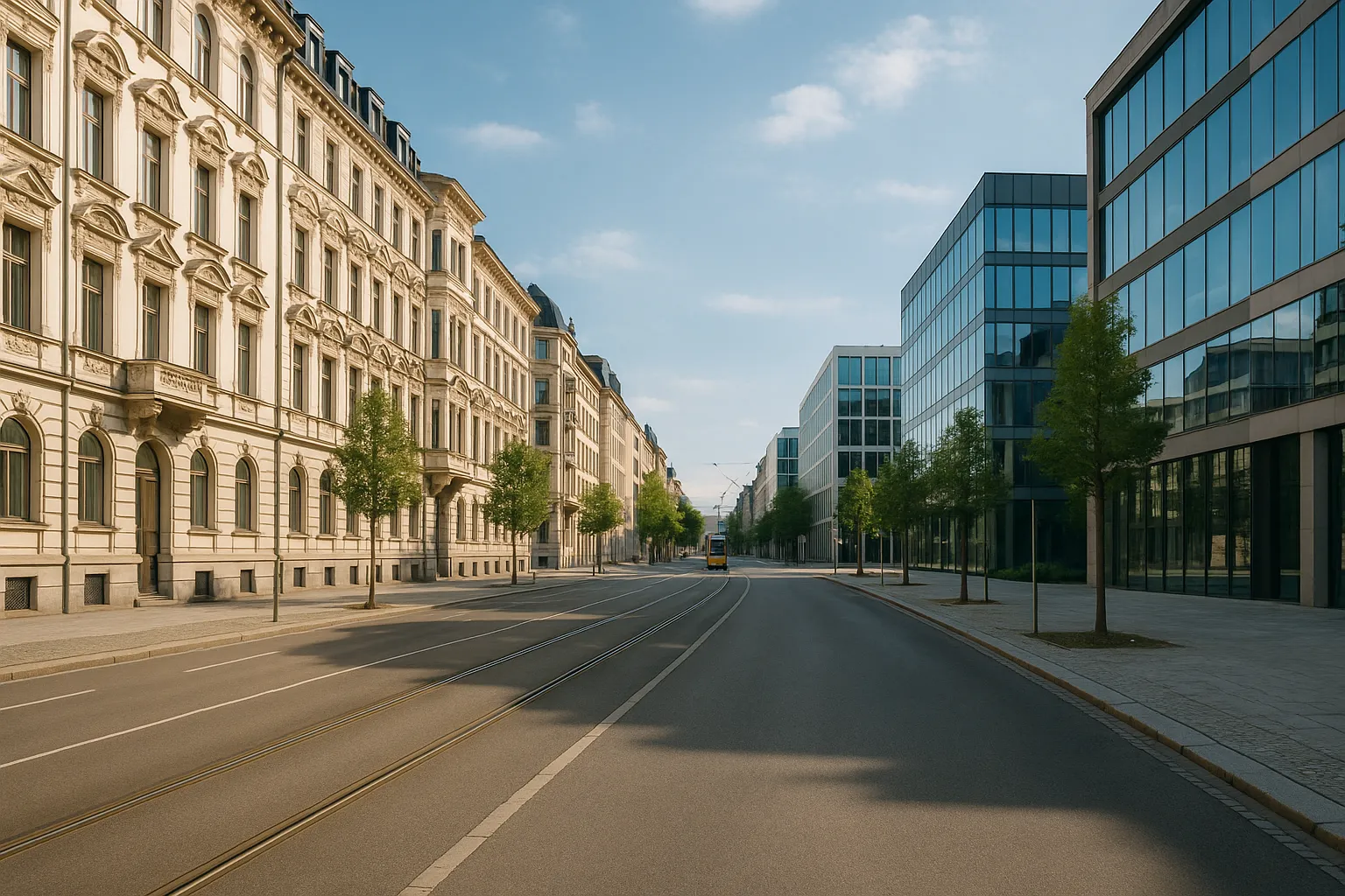 Blick auf die Leipziger Innenstadt mit modernen Buerotuerme und dem Rathaus im Hintergrund