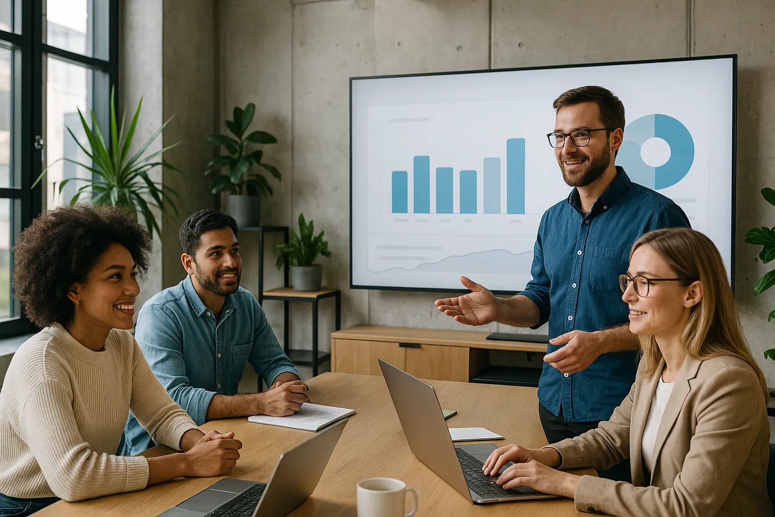 Digitale Lohnabrechnung am Laptop - modernes Buero mit Payroll-Software