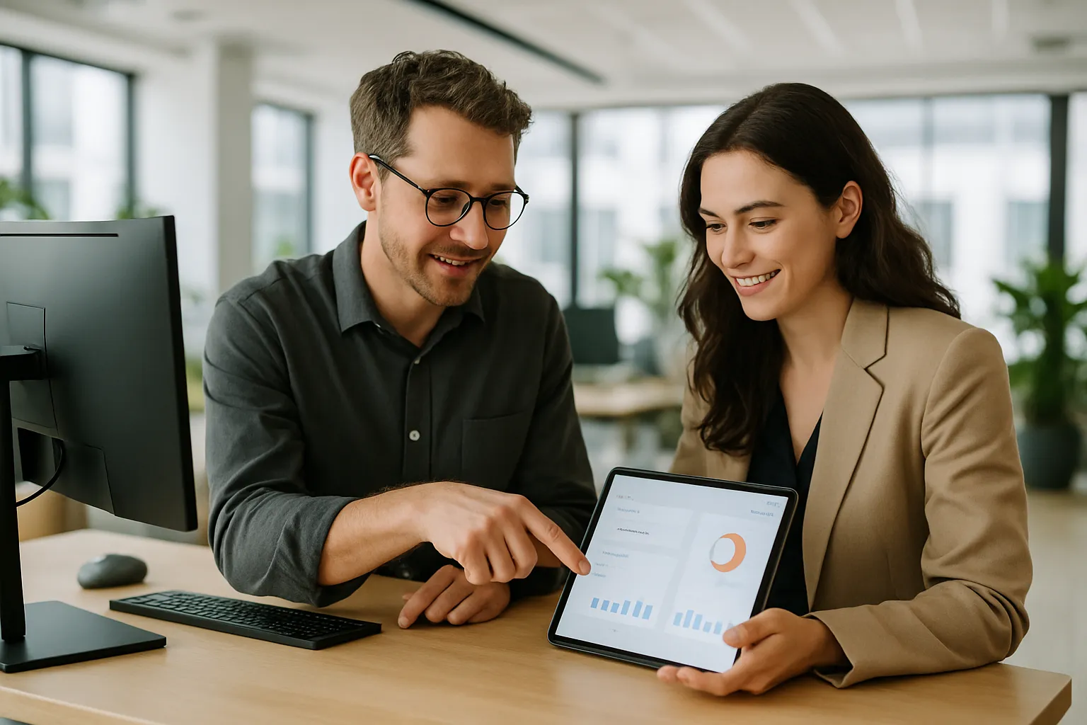 Mitarbeiterin bearbeitet Gehaltsabrechnungen am Laptop – digitales Payroll-Outsourcing fuer Unternehmen